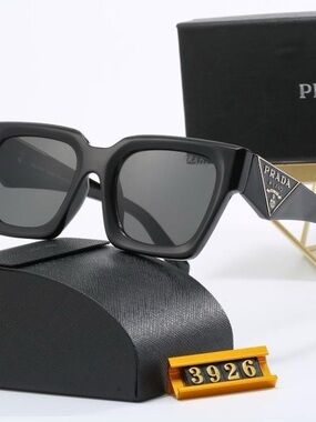 Prada Men's Black Square-Frame Sunglasses with Logo Temple Accent